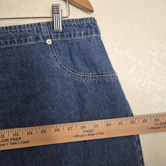 VTG Route 66 Denim Mini Skirt 17/18* Blue Cotton Embroidered Butterfly Hippie - Picture 9 of 11